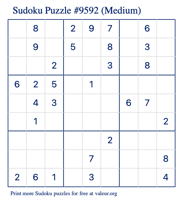Free Printable Medium Sudoku Puzzle number 9592