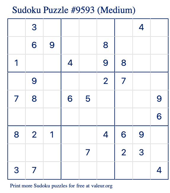 Free Printable Medium Sudoku Puzzle number 9593