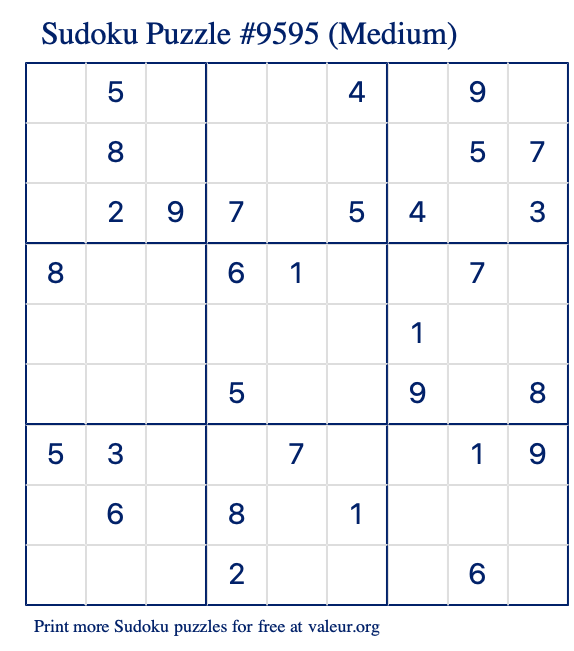 Free Printable Medium Sudoku Puzzle number 9595