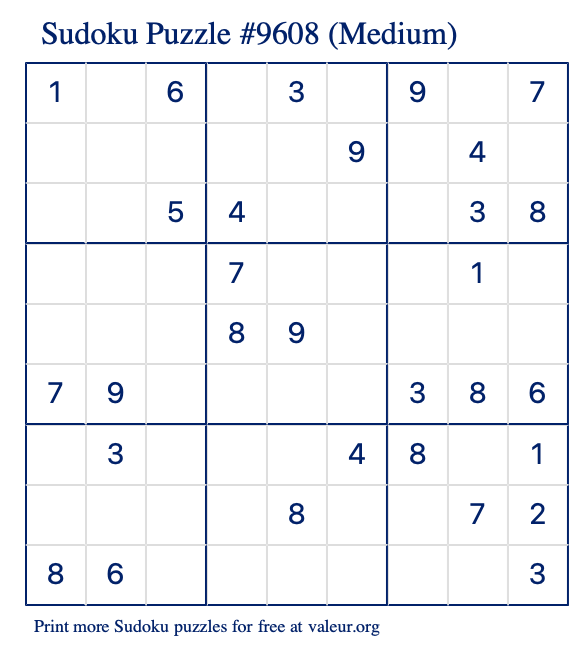 Free Printable Medium Sudoku Puzzle number 9608