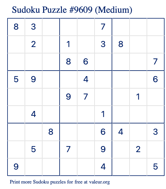 Free Printable Medium Sudoku Puzzle number 9609