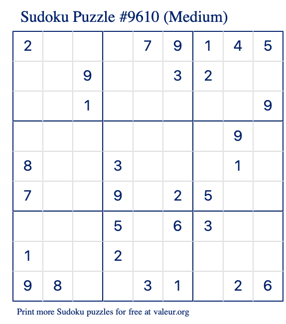 Free Printable Medium Sudoku Puzzle number 9610