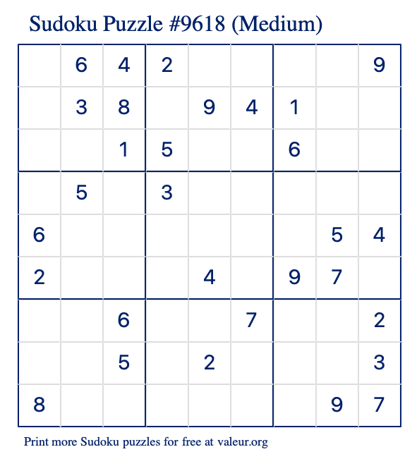 Free Printable Medium Sudoku Puzzle number 9618