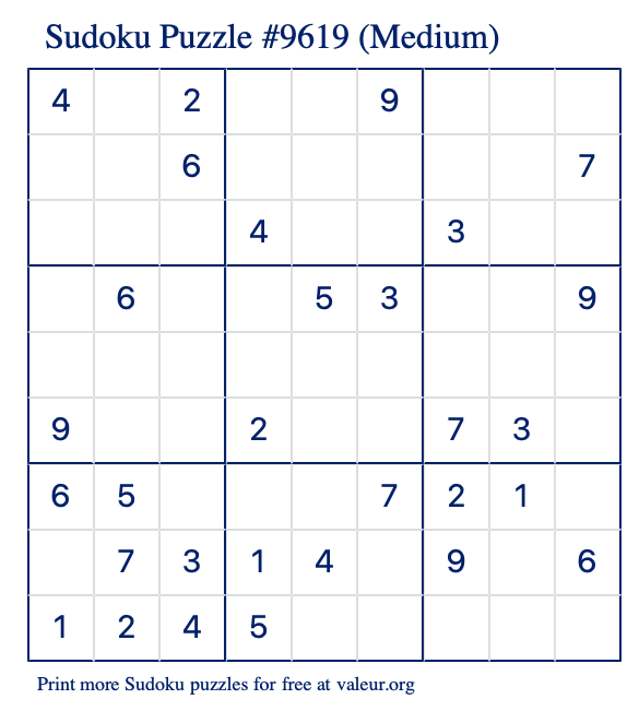 Free Printable Medium Sudoku Puzzle number 9619
