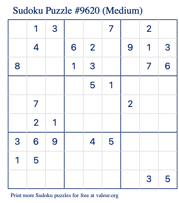 Free Printable Medium Sudoku Puzzle number 9620