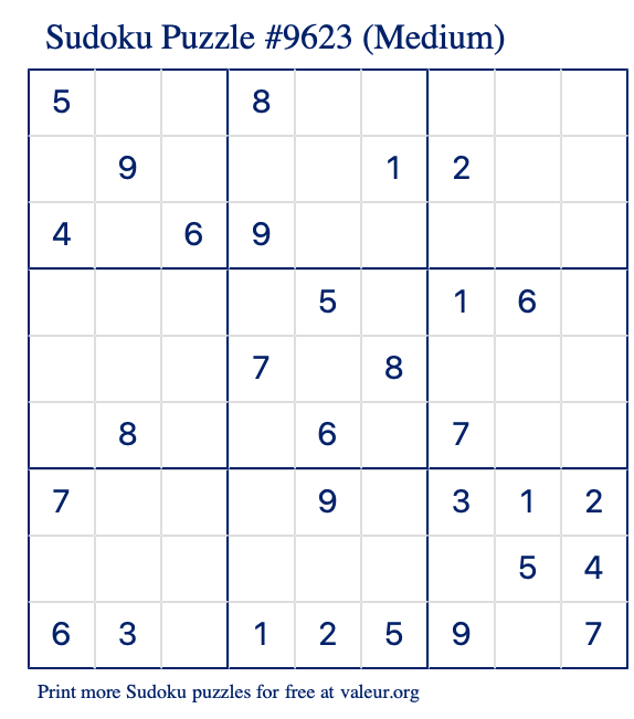 Free Printable Medium Sudoku Puzzle number 9623