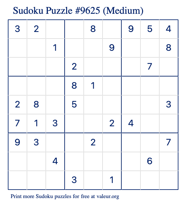 Free Printable Medium Sudoku Puzzle number 9625