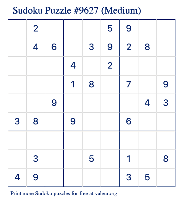 Free Printable Medium Sudoku Puzzle number 9627