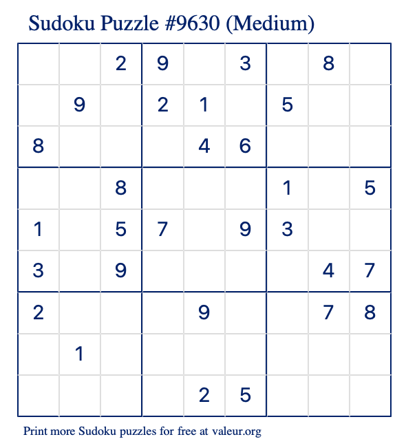 Free Printable Medium Sudoku Puzzle number 9630
