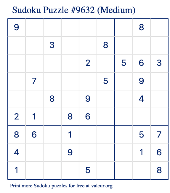 Free Printable Medium Sudoku Puzzle number 9632