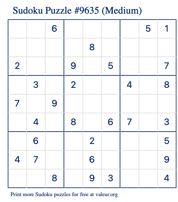 Free Printable Medium Sudoku Puzzle number 9635