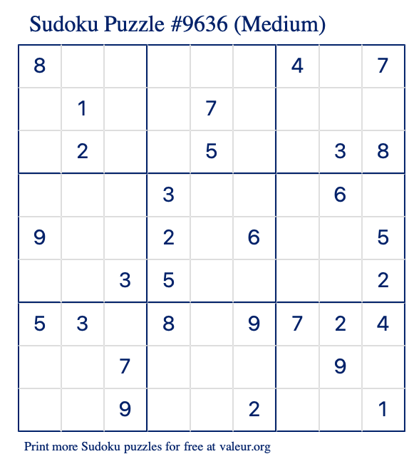 Free Printable Medium Sudoku Puzzle number 9636