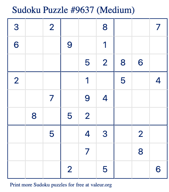 Free Printable Medium Sudoku Puzzle number 9637