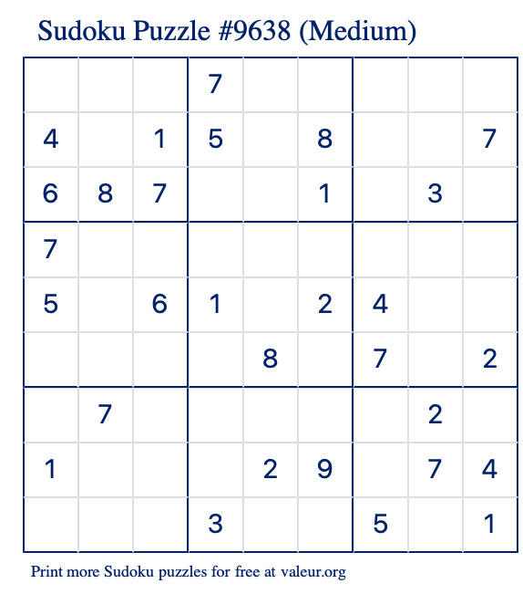 Free Printable Medium Sudoku Puzzle number 9638