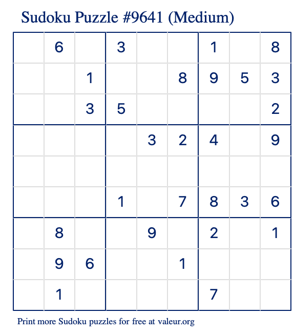 Free Printable Medium Sudoku Puzzle number 9641