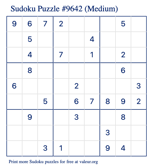 Free Printable Medium Sudoku Puzzle number 9642