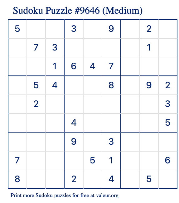 Free Printable Medium Sudoku Puzzle number 9646