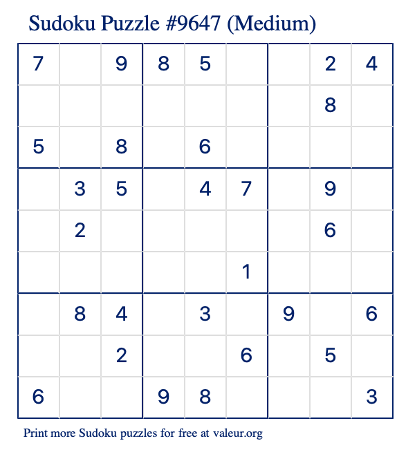 Free Printable Medium Sudoku Puzzle number 9647