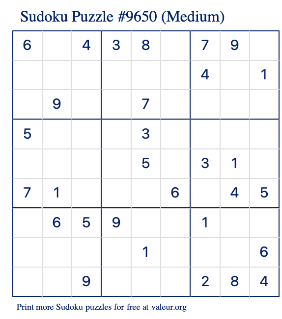 Free Printable Medium Sudoku Puzzle number 9650