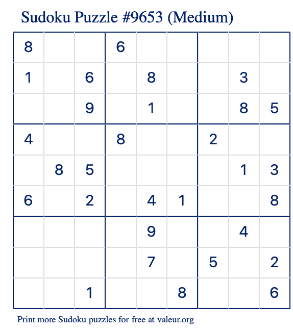 Free Printable Medium Sudoku Puzzle number 9653