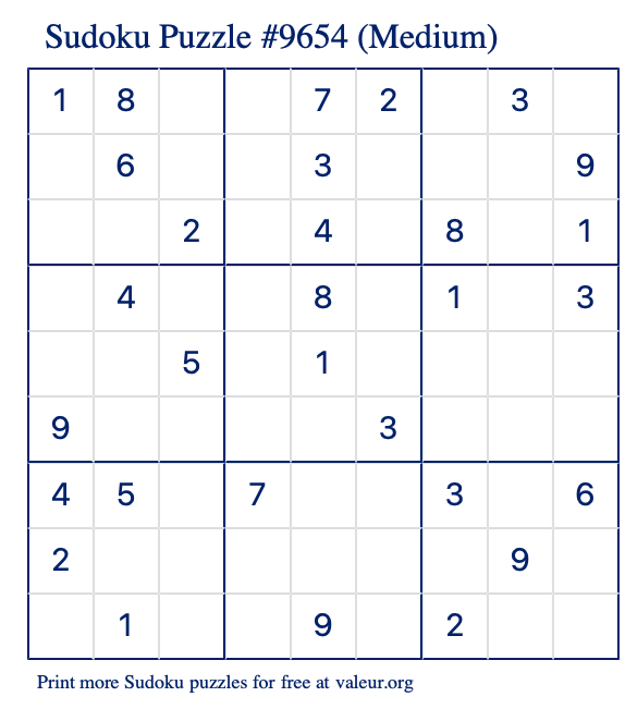 Free Printable Medium Sudoku Puzzle number 9654