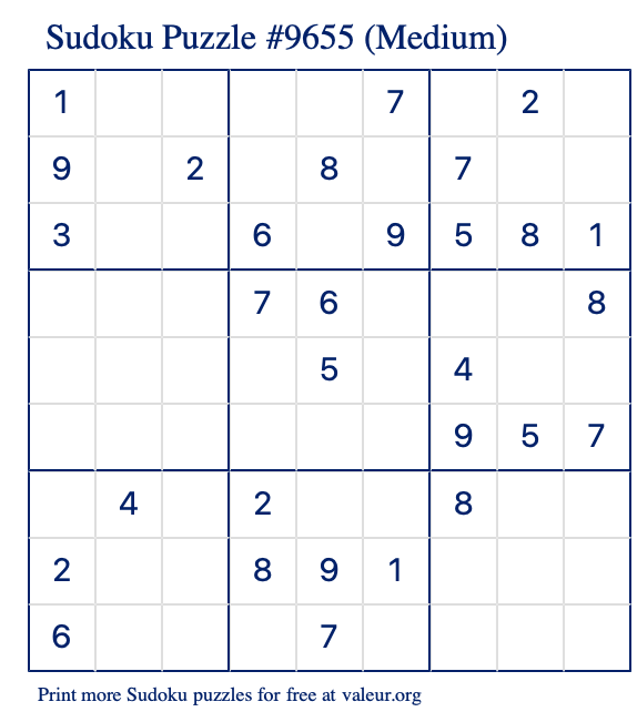 Free Printable Medium Sudoku Puzzle number 9655