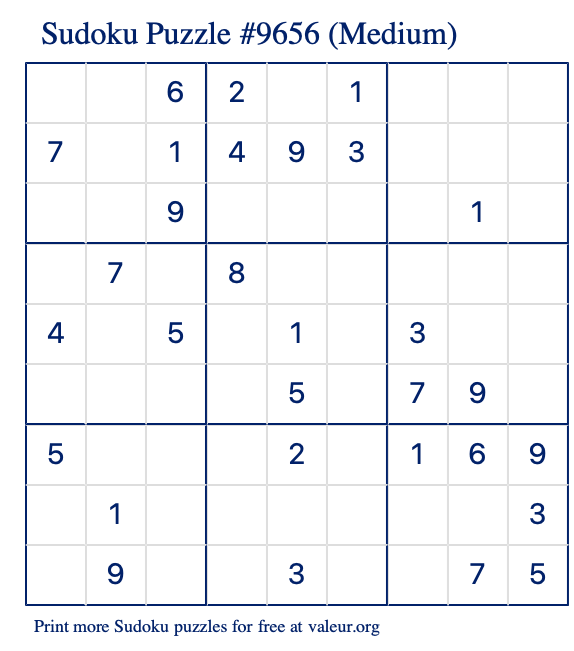 Free Printable Medium Sudoku Puzzle number 9656