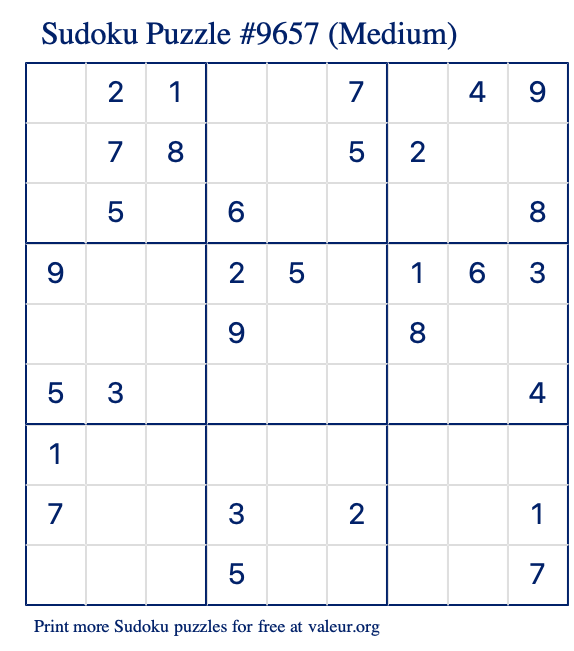 Free Printable Medium Sudoku Puzzle number 9657