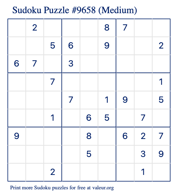 Free Printable Medium Sudoku Puzzle number 9658