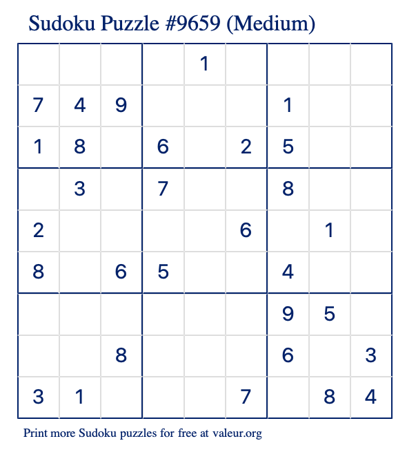 Free Printable Medium Sudoku Puzzle number 9659