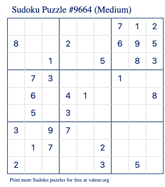 Free Printable Medium Sudoku Puzzle number 9664