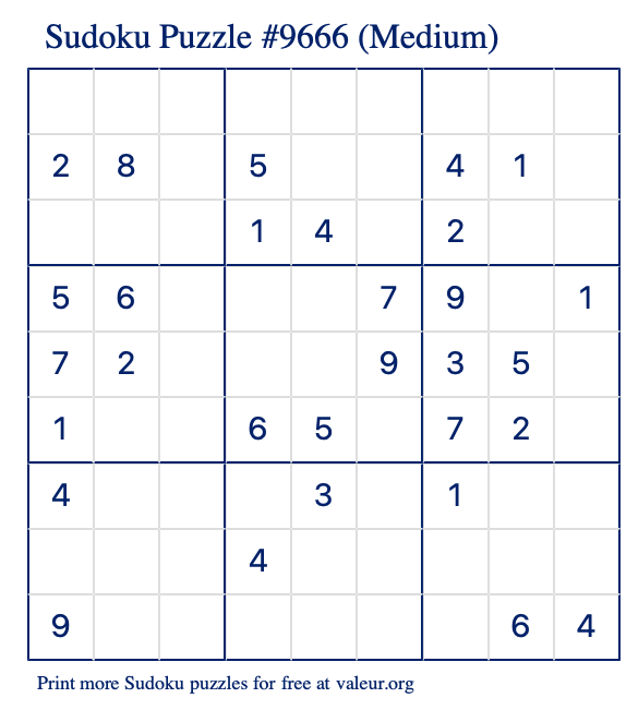 Free Printable Medium Sudoku Puzzle number 9666