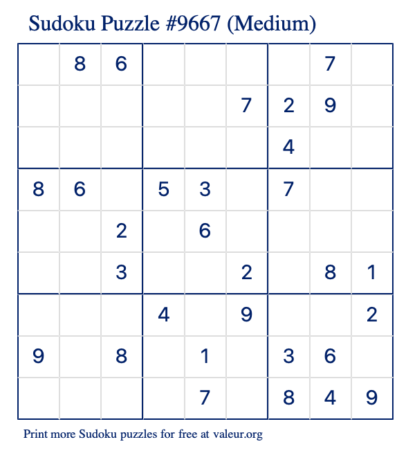 Free Printable Medium Sudoku Puzzle number 9667