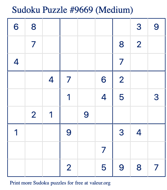 Free Printable Medium Sudoku Puzzle number 9669