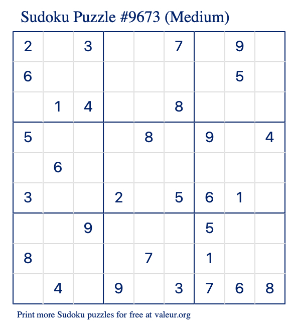 Free Printable Medium Sudoku Puzzle number 9673