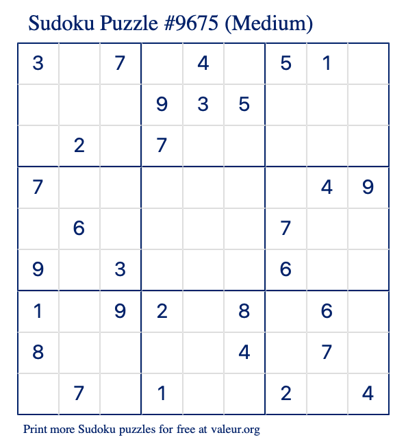 Free Printable Medium Sudoku Puzzle number 9675