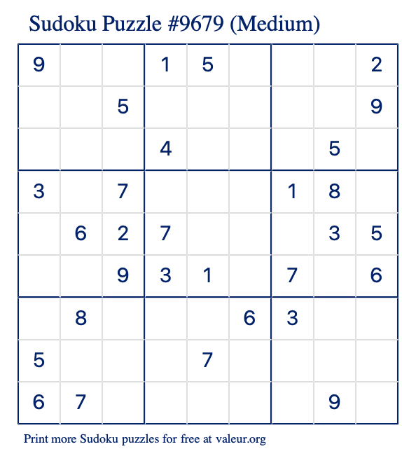 Free Printable Medium Sudoku Puzzle number 9679
