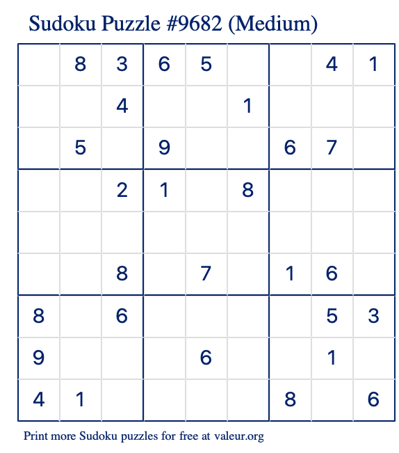 Free Printable Medium Sudoku Puzzle number 9682