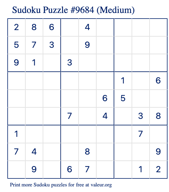 Free Printable Medium Sudoku Puzzle number 9684