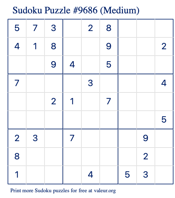 Free Printable Medium Sudoku Puzzle number 9686