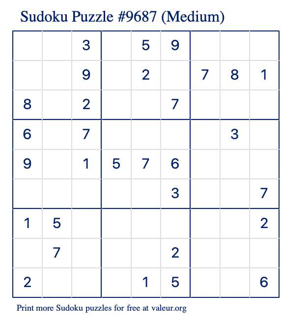 Free Printable Medium Sudoku Puzzle number 9687