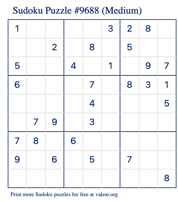 Free Printable Medium Sudoku Puzzle number 9688