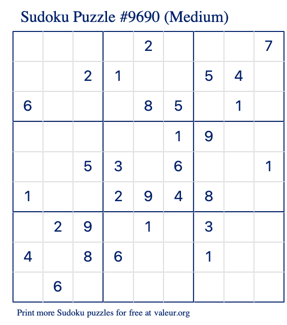 Free Printable Medium Sudoku Puzzle number 9690