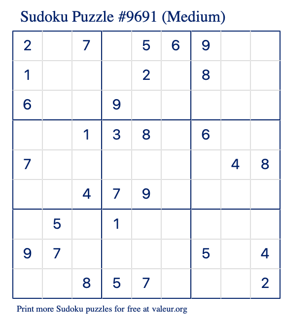Free Printable Medium Sudoku Puzzle number 9691