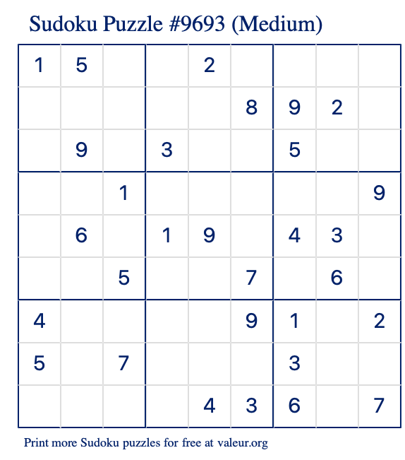 Free Printable Medium Sudoku Puzzle number 9693