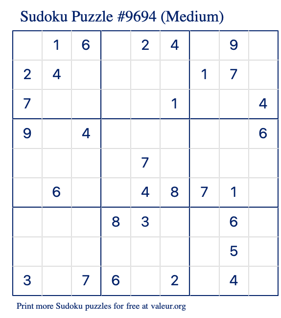 Free Printable Medium Sudoku Puzzle number 9694