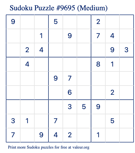 Free Printable Medium Sudoku Puzzle number 9695