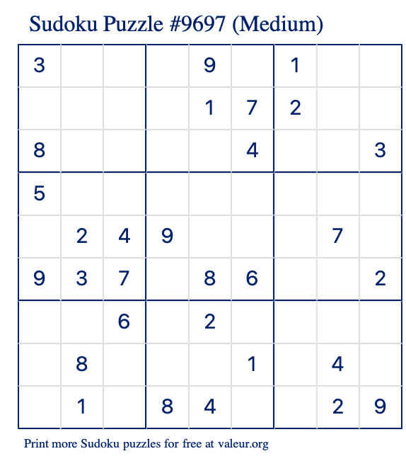 Free Printable Medium Sudoku Puzzle number 9697
