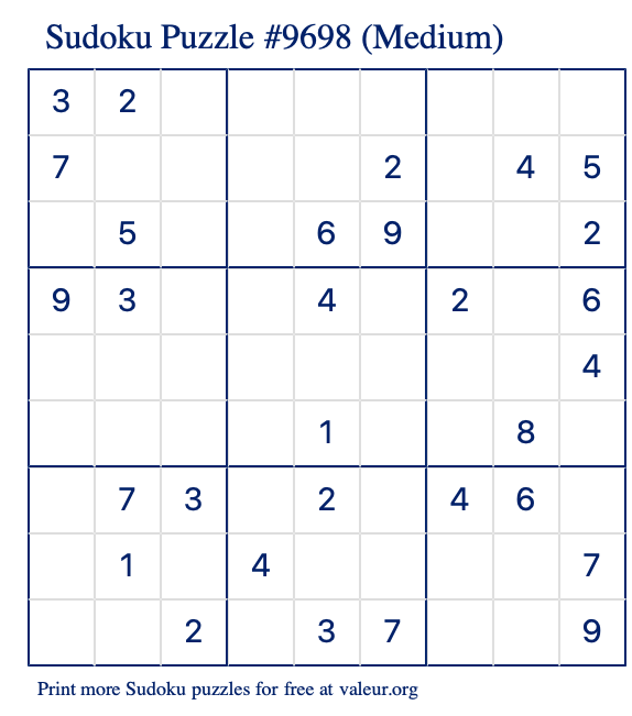 Free Printable Medium Sudoku Puzzle number 9698