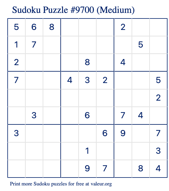 Free Printable Medium Sudoku Puzzle number 9700
